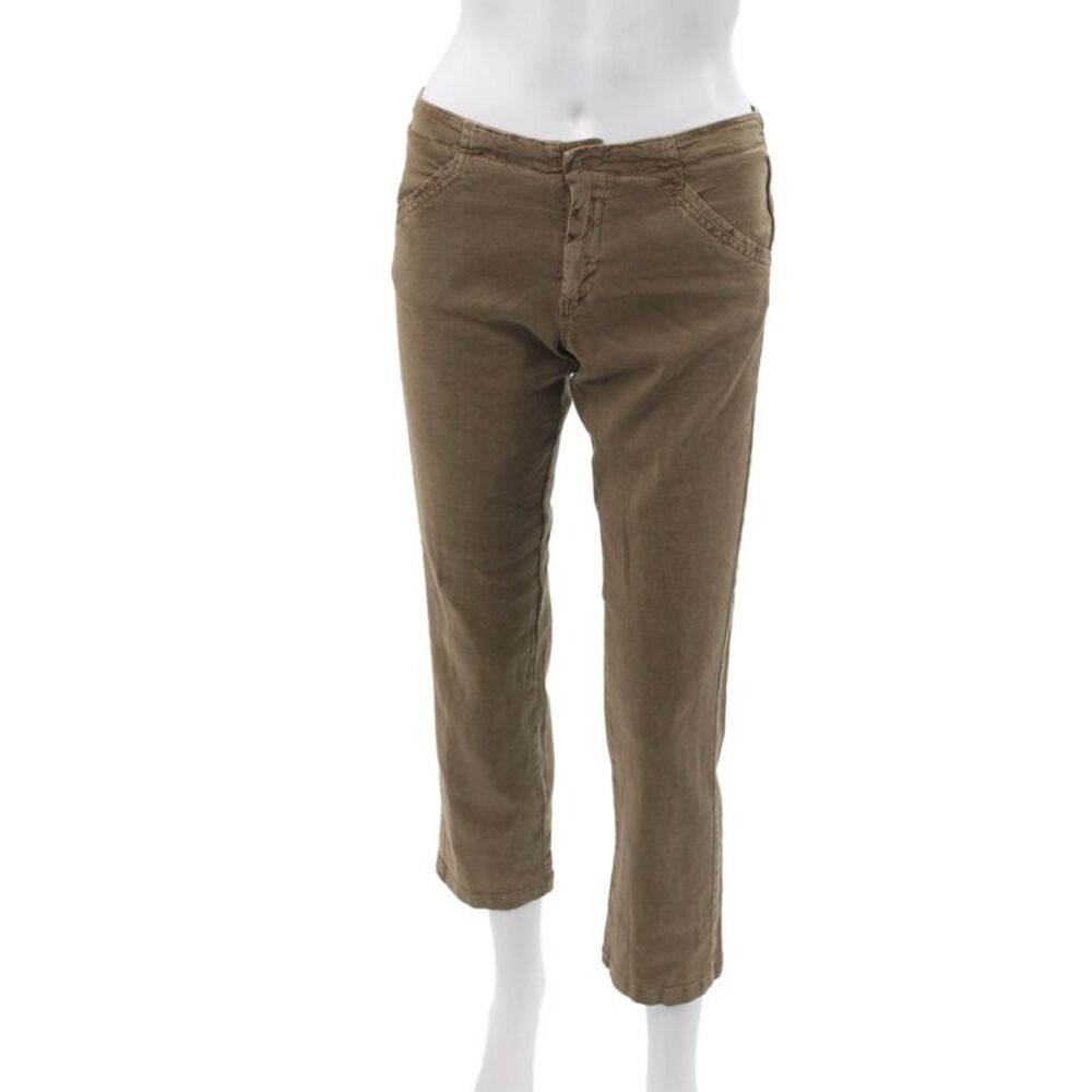 Transit Par Such Women Cropped Pants Brown 66% Linen Button Inseam 26 Size 1